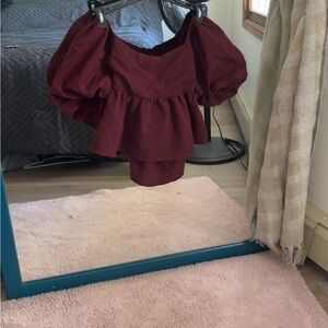 Francesca's Collections Red Puff Sleeve Ruffled Blouse